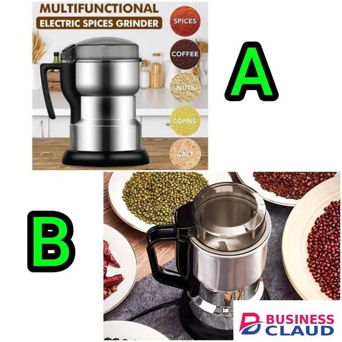 Stainless Steel Coffee Grinder for Coffee Beans, Spices, and Nuts with Transparent Lid, Safety Switch, High-Efficiency Six-Blade Motor, 150W-400W, Compact Kitchen Appliance