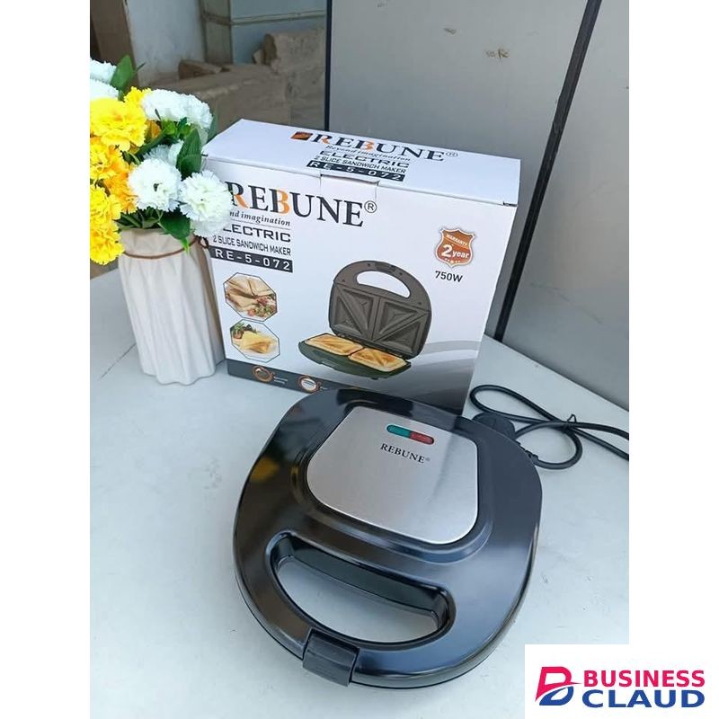 Rebune 2-Slice Non-Stick Sandwich Maker with Cool Touch Handle, Power/Ready Lights, Upright Storage, 750W Fast Heating – Compact and Efficient Kitchen Appliance for Quick Meals