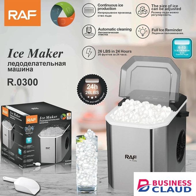 RAF Automatic Small Mini Ice Maker 12kg Countertop Compact Transparent Ice Cubes Portable Crushed Ice Maker Kitchen Home Bar