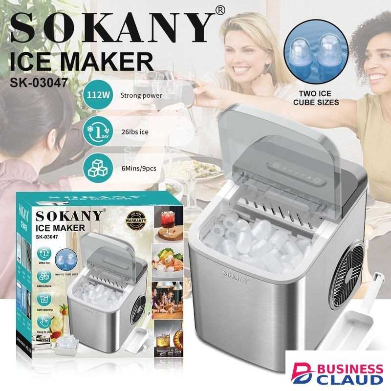 Sokany 112W Ice Maker Countertop, Mini Portable Ice Machine, 9 Bullet Ice in 6 Mins, 12KG/Day, 2 Ice Sizes, Self-Cleaning, Energy Saving, Compact for Small Space, Kitchen, Office, RV, Party
