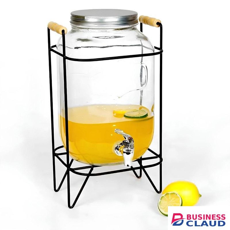 5L Glass Juice Dispenser with Tap & Metallic Stand – Compact Beverage Server