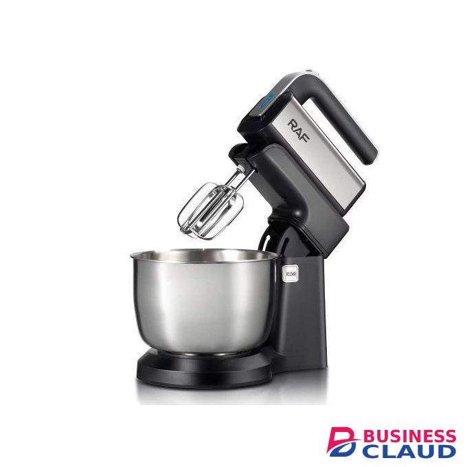 RAF 3.5L, 1000Watts Heavy Duty 2 IN 1 Stand and hand Electric Mixer, 5 Speed Turbo And Easy Eject Function, Stainless Steel Bowl, 2 Beaters And 2 Dough Hooks, Stainless Steel Body, For Cakes, Dough, Batters