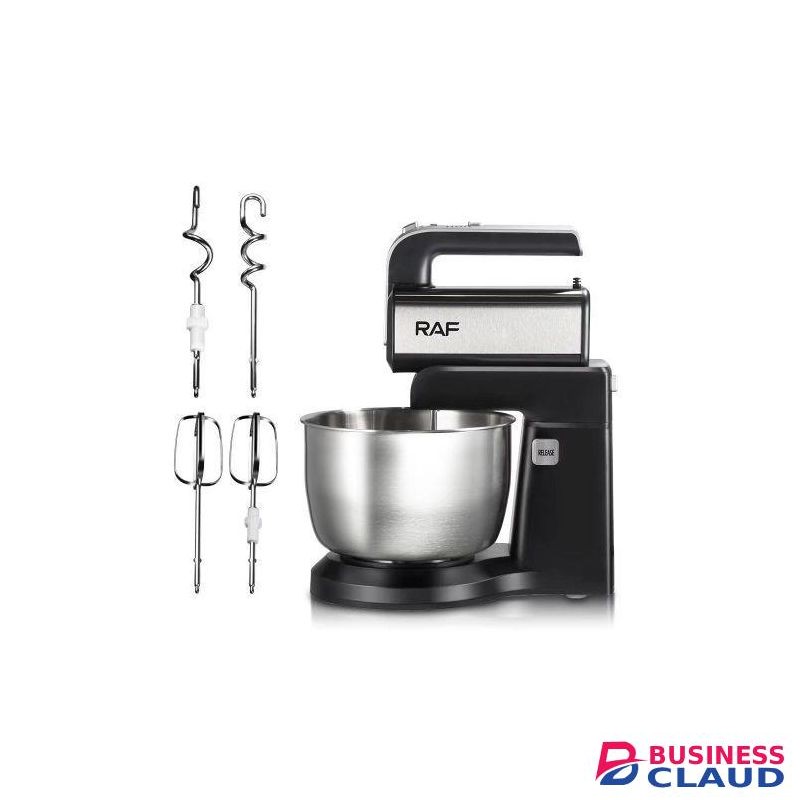 RAF 3.5L, 1000Watts Heavy Duty 2 IN 1 Stand and hand Electric Mixer, 5 Speed Turbo And Easy Eject Function, Stainless Steel Bowl, 2 Beaters And 2 Dough Hooks, Stainless Steel Body, For Cakes, Dough, Batters