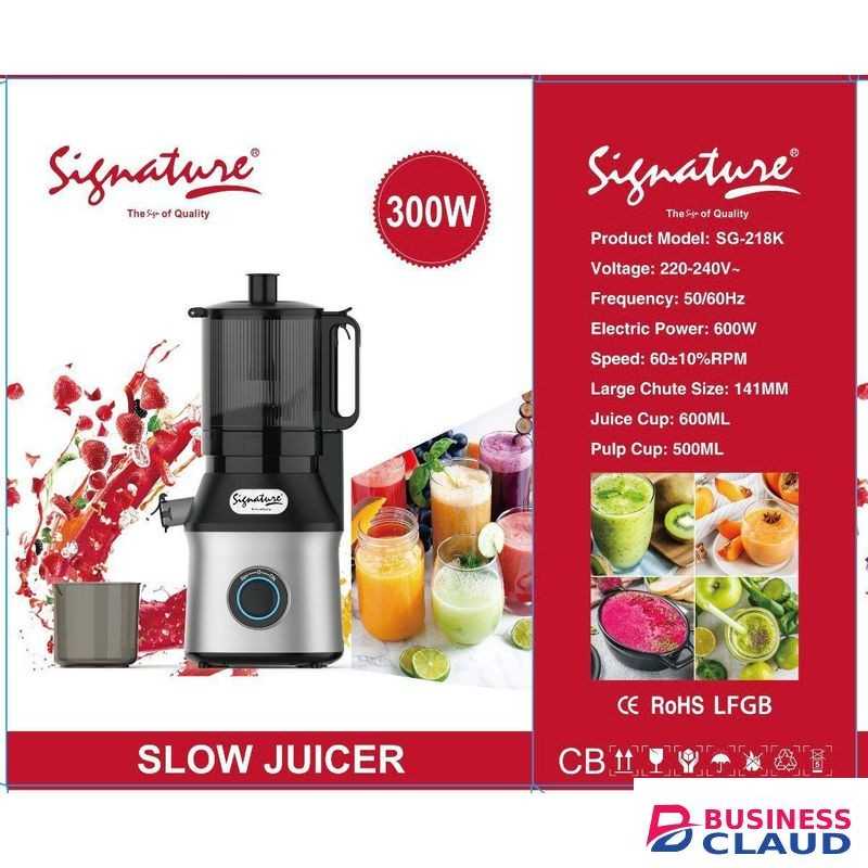 Signature Heavy duty Slow Juicer with 141mm Wide Feeding Chute, Durable Auger, Auto-Residue Separation, Reverse Function, 300W Motor, Cold Press Juicer for Fruits & Vegetables