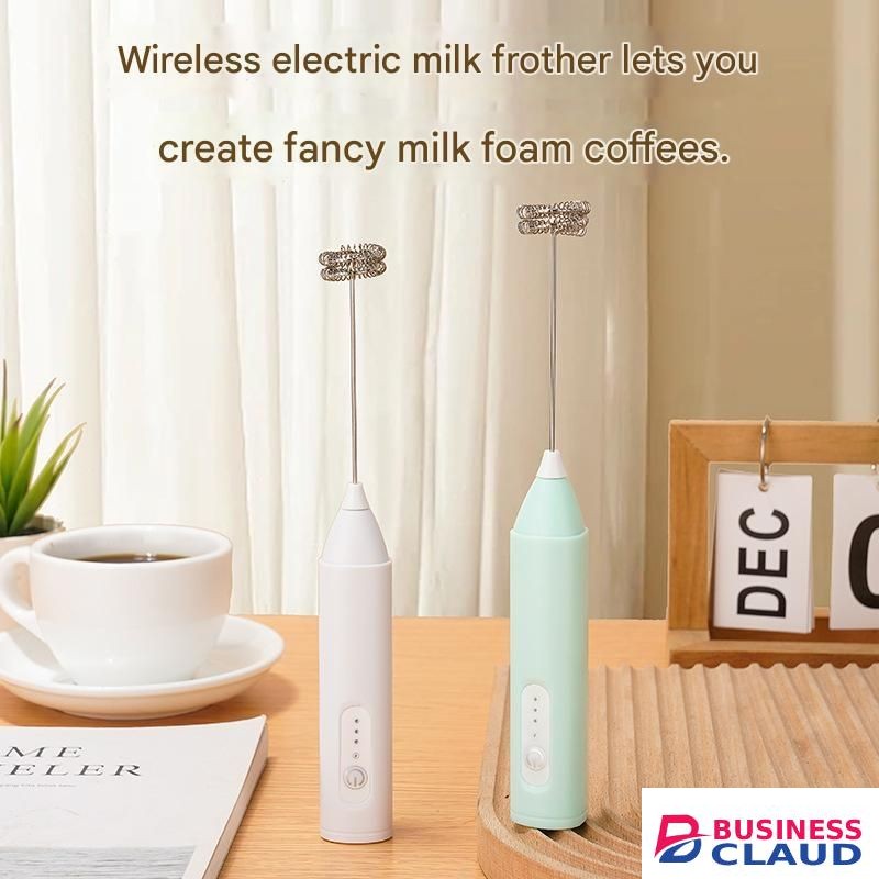 Whisk Milk Frother, Rechargeable Handheld Electric Whisk Coffee Frother Mixer with 2 Stainless Whisks, Milk Foam Maker-white