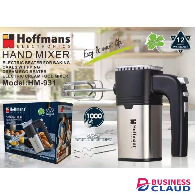 Hoffmans Heavy duty 1000W Hand Mixers Electric, Handheld Mixer, Powerful Kitchen Hand Held Mixers with Dough Hooks and Beaters for Baking, Cookies, Dough Batters, Cream, Lightweight Mixing Egg Beaters