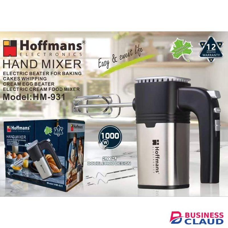 Hoffmans Heavy duty 1000W Hand Mixers Electric, Handheld Mixer, Powerful Kitchen Hand Held Mixers with Dough Hooks and Beaters for Baking, Cookies, Dough Batters, Cream, Lightweight Mixing Egg Beaters