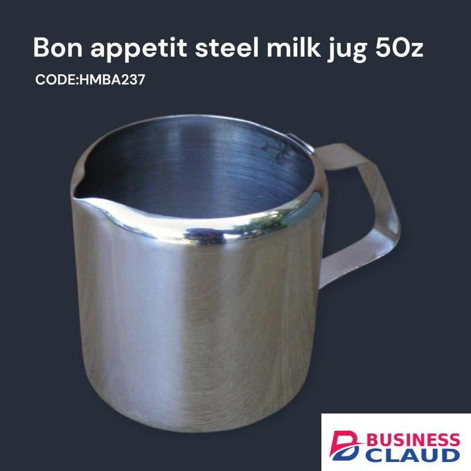 Bon Appetit Steel Milk Jug 50oz Stainless Steel Milk Pitcher Durable Rust-Resistant Beverage Server for Coffee Tea Barista Use