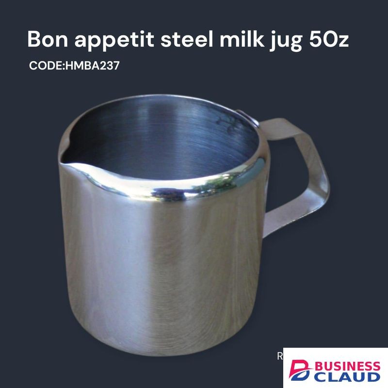 Bon Appetit Steel Milk Jug 50oz Stainless Steel Milk Pitcher Durable Rust-Resistant Beverage Server for Coffee Tea Barista Use