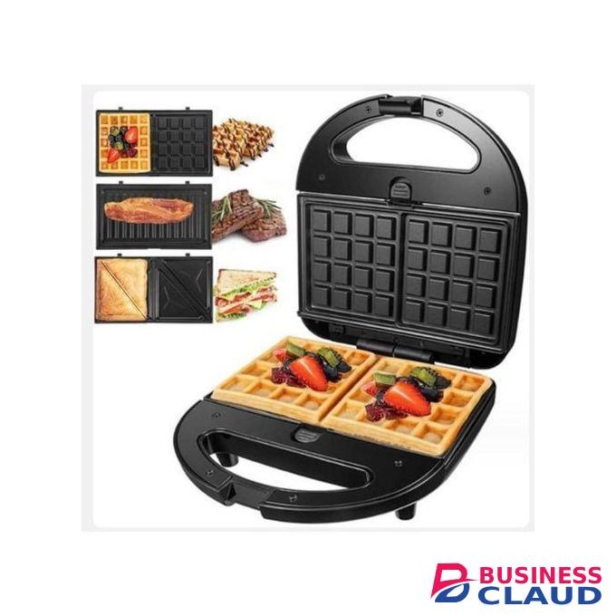 Sokany 3-in-1 Breakfast Maker. Sandwich Maker with Removable Plates for Sandwiches, Waffles, Mini Treats. Non-Stick Coated, Double-Sided Plates. 750W Power.