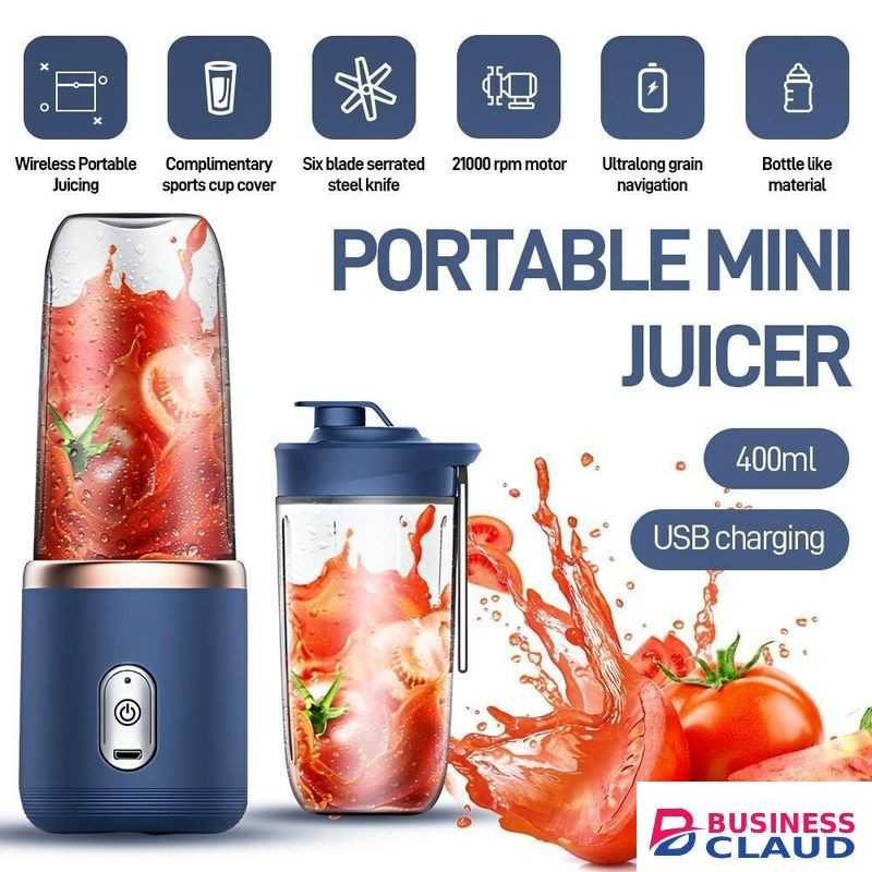 45W Rechargeable 400ml x2 2in1 Portable Blender Juicer with Cup, Powerful Personal Smoothie Maker, USB Charging, Travel-Friendly, Easy to Clean, Dual Container Design
