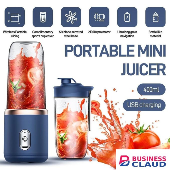 45W Rechargeable 400ml x2 2in1 Portable Blender Juicer with Cup, Powerful Personal Smoothie Maker, USB Charging, Travel-Friendly, Easy to Clean, Dual Container Design