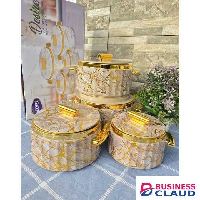 Set of 4 Desire Insulated Hotpots Food Warmers Marble Design Thermal Casserole Set 1000ml 1500ml 2500ml 3500ml for Home Kitchen Dining