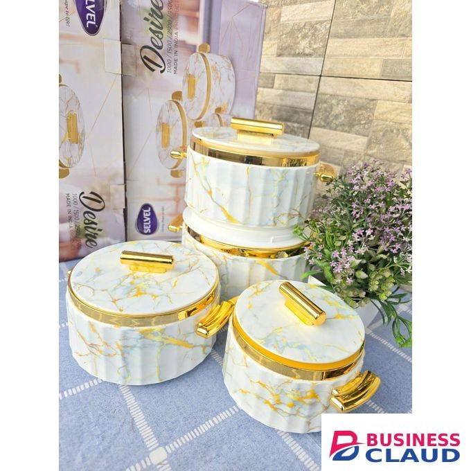 Set of 4 Desire Insulated Hotpots Food Warmers Marble Design Thermal Casserole Set 1000ml 1500ml 2500ml 3500ml for Home Kitchen Dining
