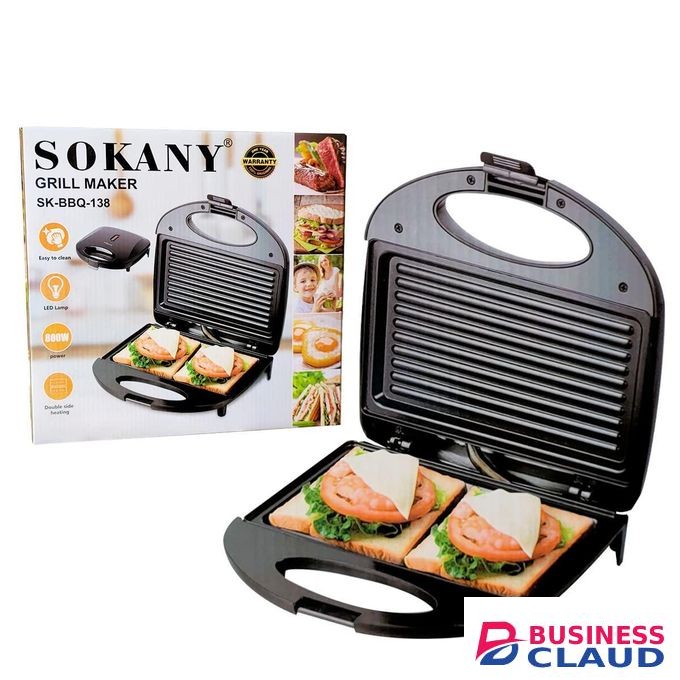 Sokany Sandwich Maker 2 Slice,Non Stick Coated Plates,Power & Ready Indicator Light, Cool Touch Handle, Skid Resistant Feet, Compact Design