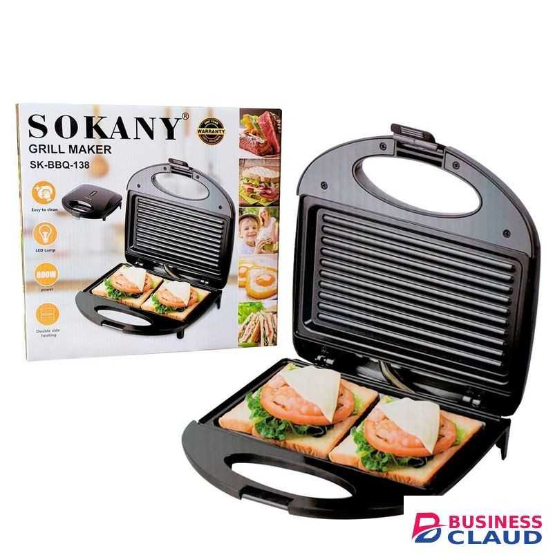 Sokany Sandwich Maker 2 Slice,Non Stick Coated Plates,Power & Ready Indicator Light, Cool Touch Handle, Skid Resistant Feet, Compact Design