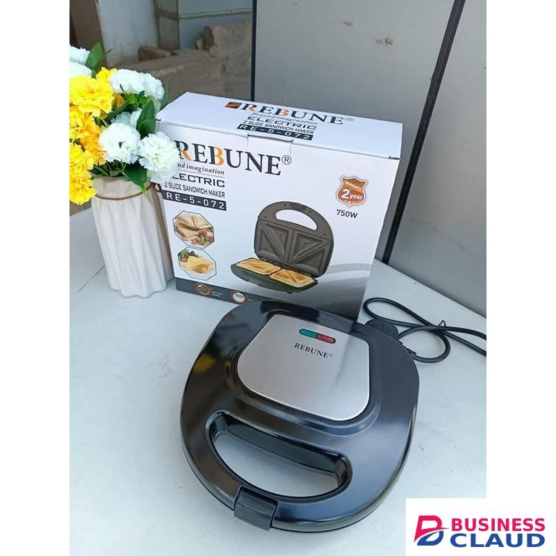 Rebune 2-Slice Non-Stick Electric Sandwich Maker 750W – Compact, Cool Touch, Slide-Resistant, Easy to Clean – Ideal for Quick Breakfasts and Snacks