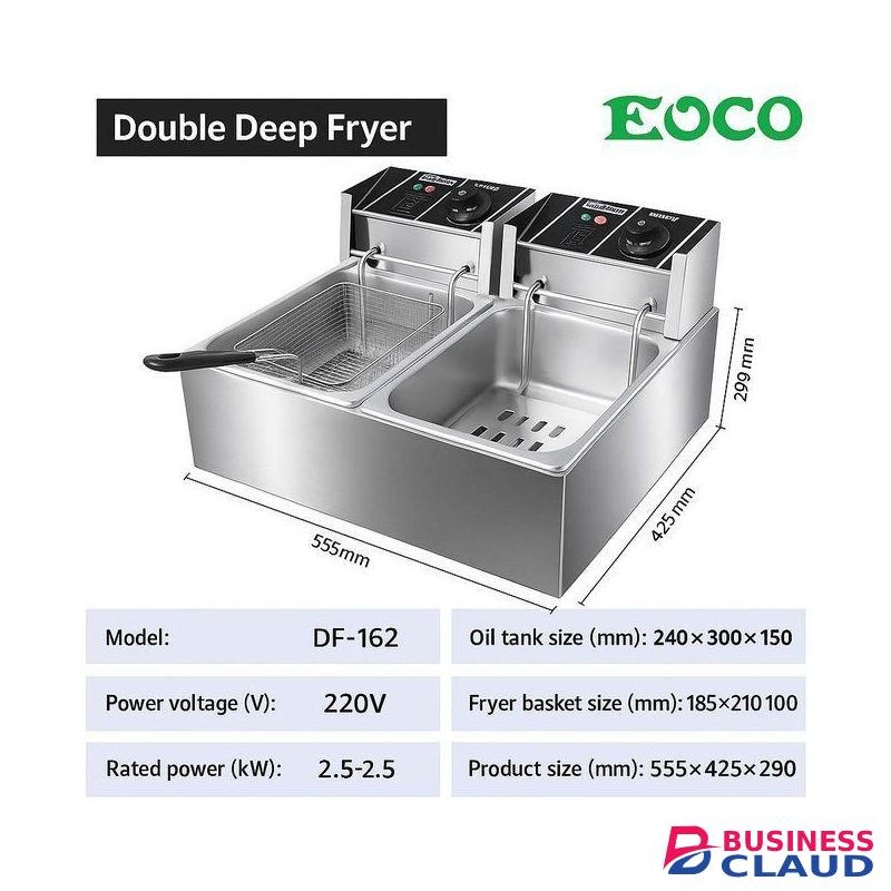 EOCO 12 Litres Stainless Steel Double Tank Deep Fryer (6L + 6L) – Energy Efficient Electric Chips/Chicken/Mandazi Fryer/Fish