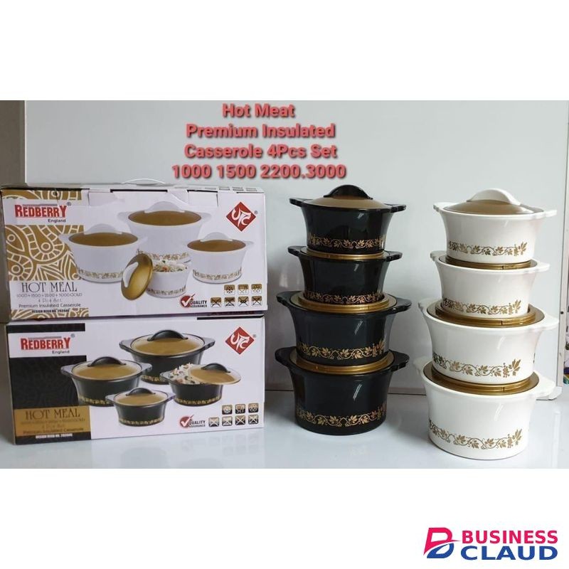 Redberry Luxury Hot Meal 4Pcs Casserole Set – Premium Quality Insulated Hot Pots (Black & White)