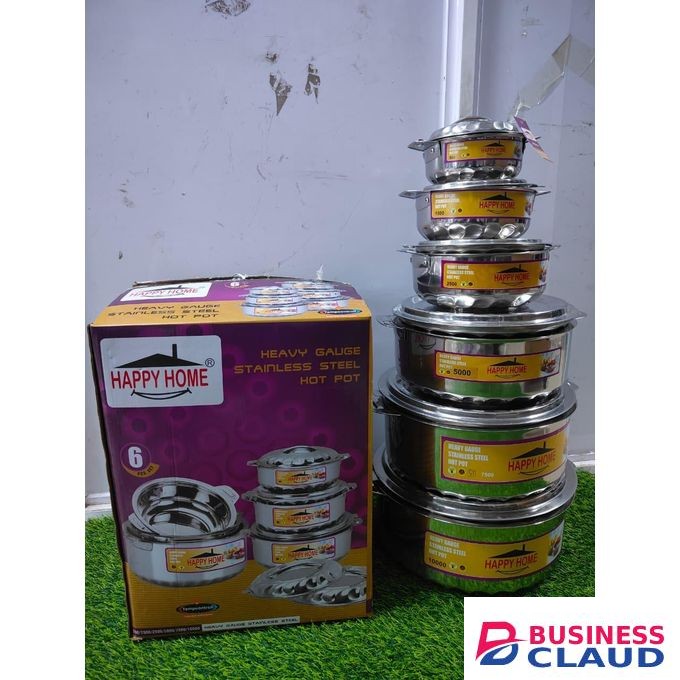 Happy Home 6Pcs Premium Heavy Gauge Stainless Steel Hotpot Set – Elegant, Durable & Heat Retaining Food Server (500ml–10L)