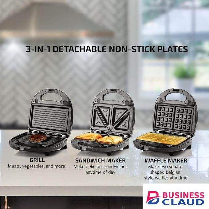 Sokany Nonstick Electric Sandwich Maker, 3in1 Breakfast Sandwich Maker Grill with Indicator Light, Grilled Cheese Maker Makes 2 Sandwiches with Easy Cut Edges, Detachable Sandwich, Panini Press and Waffle Plates