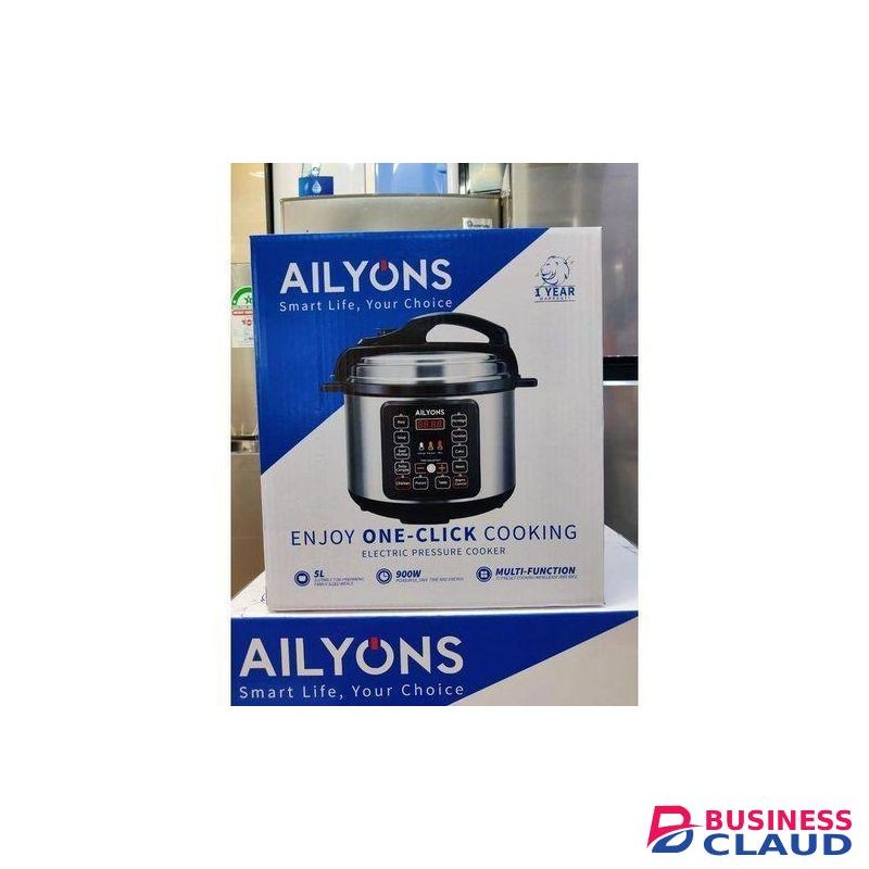 AILYONS silver 5 Litre Automatic Electric Pressure Cooker (900 W, 10 Preset Functions, 1-Year Warranty