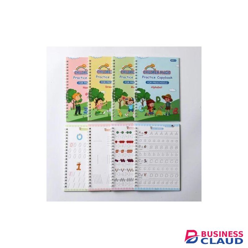 Kids magic practice books set of 4. Maths, alphabet, numbers, drawing also comes with 1 pen, 4 pen refills and pen holder