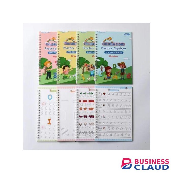Kids magic practice books set of 4. Maths, alphabet, numbers, drawing also comes with 1 pen, 4 pen refills and pen holder