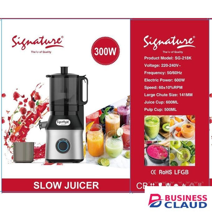 Signature 300W powerful Cold Press Juicer, Juicer Machine, Slow Juicer, Masticating Juice Extractor, Fruit Juice Maker for Vegetables, Auto-Residue Separation, 141 MM Feed Chute, Easy to Clean