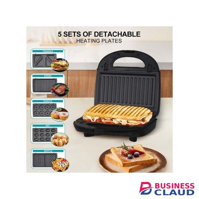 RAF 5-in-1 Sandwich Maker,750w Panini Presses,2-Slot Non-stick,Versatile Interchangeable Grill,With Indicator,Non-stick Coated Plates,Quick and Easy Meals,Maker a Sandwich,Donut,Waffle,Nut,Toster