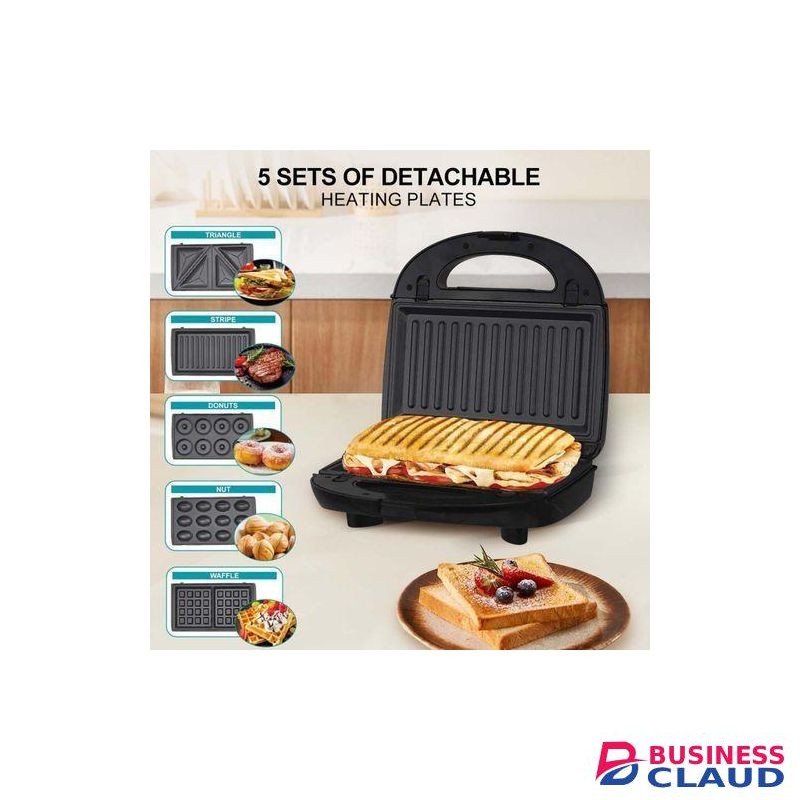 RAF 5-in-1 Sandwich Maker,750w Panini Presses,2-Slot Non-stick,Versatile Interchangeable Grill,With Indicator,Non-stick Coated Plates,Quick and Easy Meals,Maker a Sandwich,Donut,Waffle,Nut,Toster
