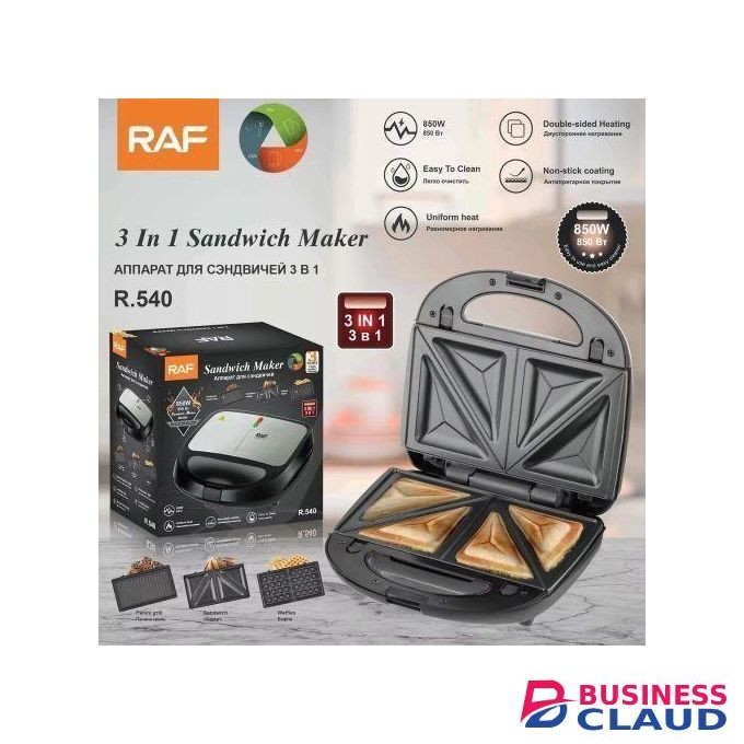 RAF 3-in-1 Sandwich Maker, Waffle Maker & Grill with 3 Sets of Non Stick Multifunctional Plates for Grilling, Toasted Sandwiches and Waffles