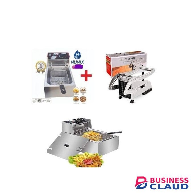 Nunix Single Deep Fryer Machine - 6L-2500W + Free Chipps Cutter