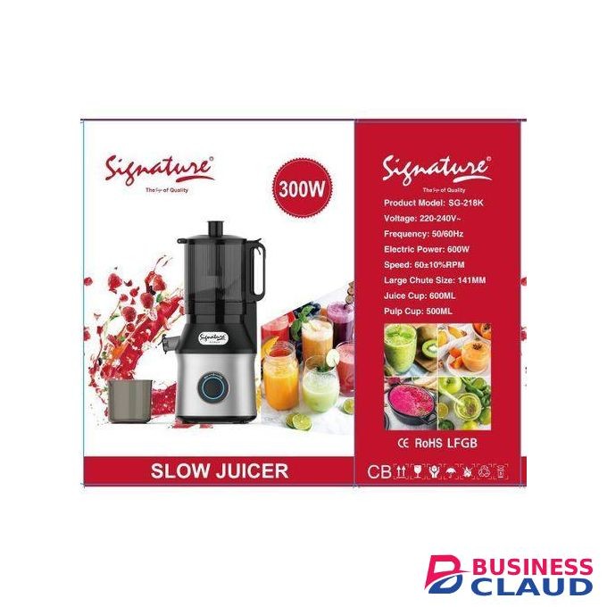 Signature Masticating Slow Juicer Machine for Whole Fruits Juice Extractor, Cold Press Juicer For Home With 141mm Wide Feed Chute, Large Auger-300W