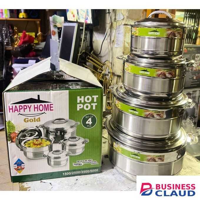 Happy Home 4Pcs Heavy Duty Stainless Steel Hot Pot Casserole Set – Premium Food Warmer for Home, Hotel & Events