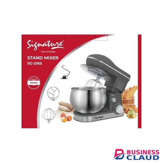Signature 5L Stand Mixer - 1000W Heavy-Duty Kitchen Mixer with Dough Hook, Whisk & Mixer Blade Attachments, adjustable Speed Control, Large Capacity Electric Stand Mixer for Bread, Cakes, and Home Baking