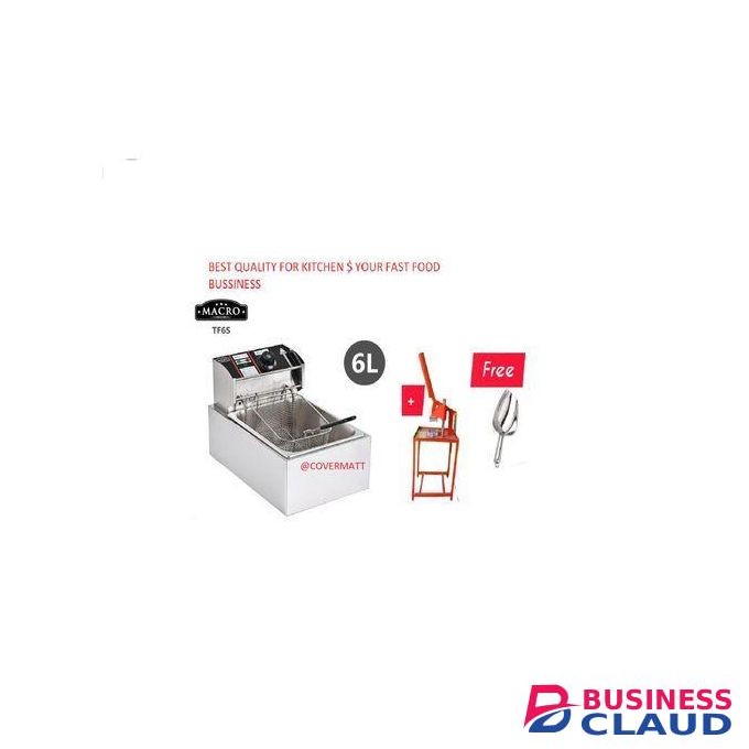 Macro 6L Single Electric Chips Deep Fryer Machine+COMMERCIAL CHIPS SLICER+FREE CHIPS SCOOPER