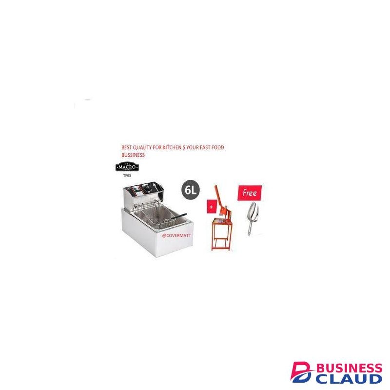 Macro 6L Single Electric Chips Deep Fryer Machine+COMMERCIAL CHIPS SLICER+FREE CHIPS SCOOPER