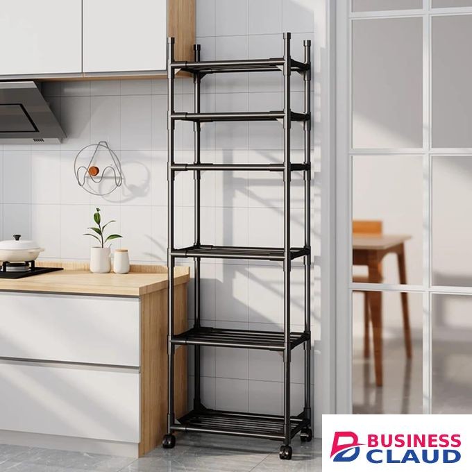 Multipurpose Kitchen Storage Rack with Wheels – Durable Metal Frame Organizer for Cookware, Groceries, Small Appliances, and Pantry Items – Space-Saving Rolling Shelves for Modern Kitchens