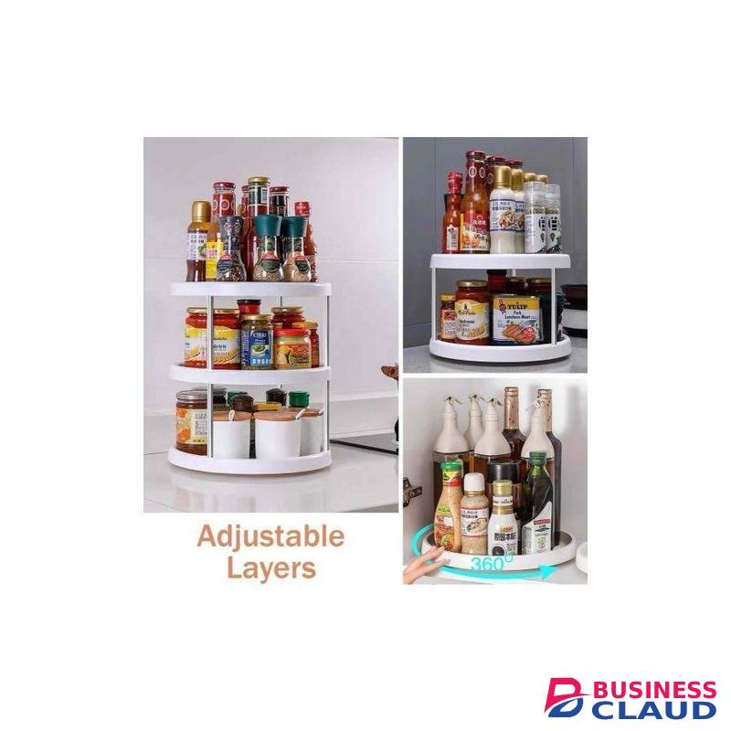 3 Tier Kitchen Storage Rack Stand & Swivel Rack - Tan Modern Rotating Kitchen Storage Rack - 3 Shelves - Makeup, Kitchen Tools, Travel, Toiletries Organization