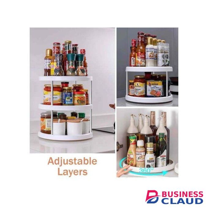 3 Tier Kitchen Storage Rack Stand & Swivel Rack - Tan Modern Rotating Kitchen Storage Rack - 3 Shelves - Makeup, Kitchen Tools, Travel, Toiletries Organization