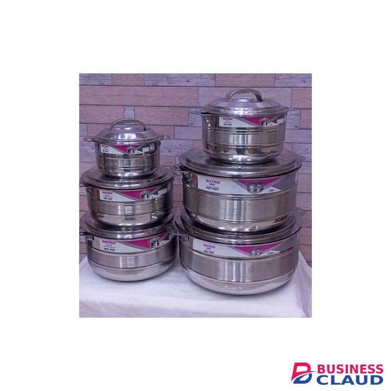 Matrix Gold 6Pcs With Unique Stainless Locking System Hotpot Kitchen Hot Pot Serving Dishes Stainless Steel Hotpots Serveware Set Keep Food Hot Or Cold 1200, 2400, 3600, 4800, 7500,10000ML