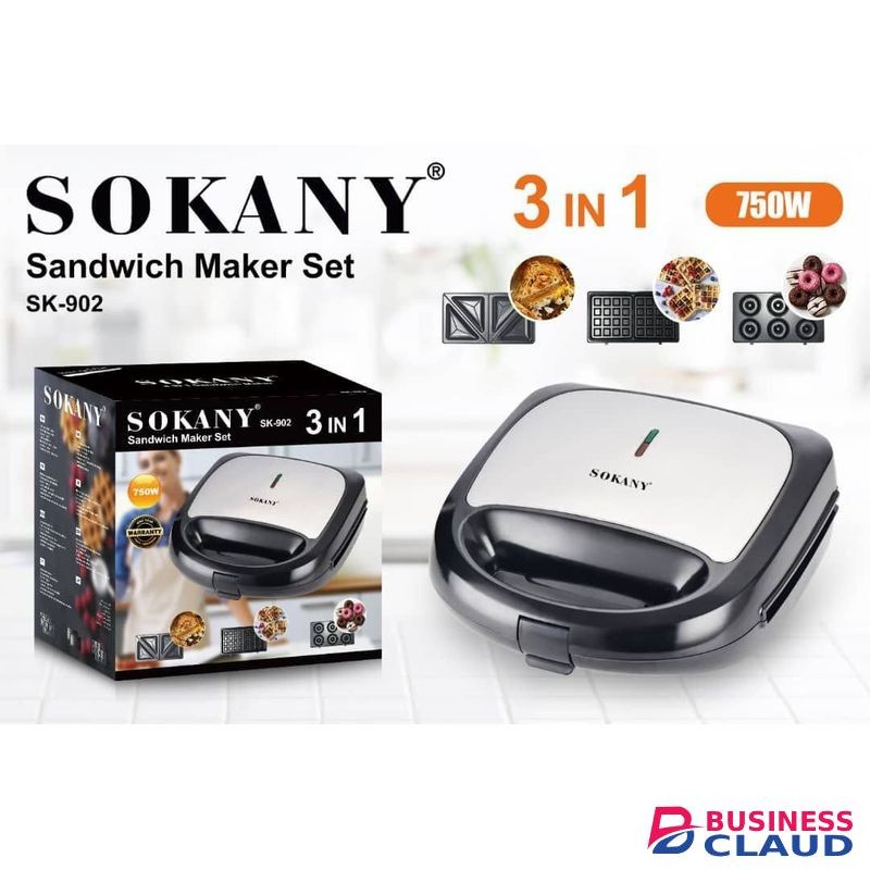 Sokany 3 In 1 Sandwich, Waffle and Doughnut Maker, Multifunctional appliance for Breakfast Snacks - Black