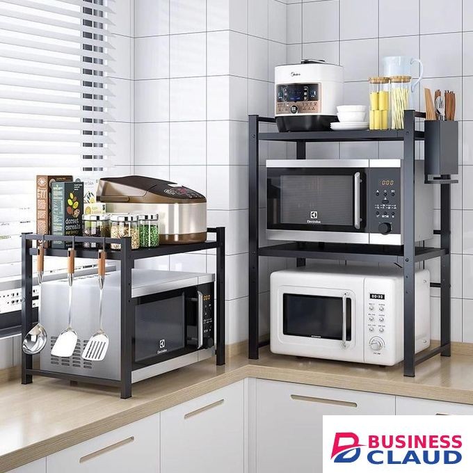 Expandable 2 Layer High Quality Modern Microwave Stand Space-Saving Kitchen Organizer Rack Durable and Multipurpose Countertop Shelf for Appliances and Pantry