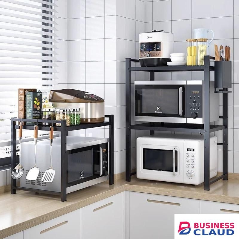 Expandable 2 Layer High Quality Modern Microwave Stand Space-Saving Kitchen Organizer Rack Durable and Multipurpose Countertop Shelf for Appliances and Pantry