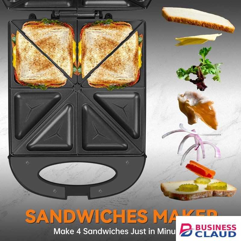 Sokany Breakfast Sandwich Maker, 4 Slices of Panini Grill Press Sandwich Maker, Electric Sandwich Maker with Indicator Light, Grill Cheese & Egg Muffin Sandwich Maker