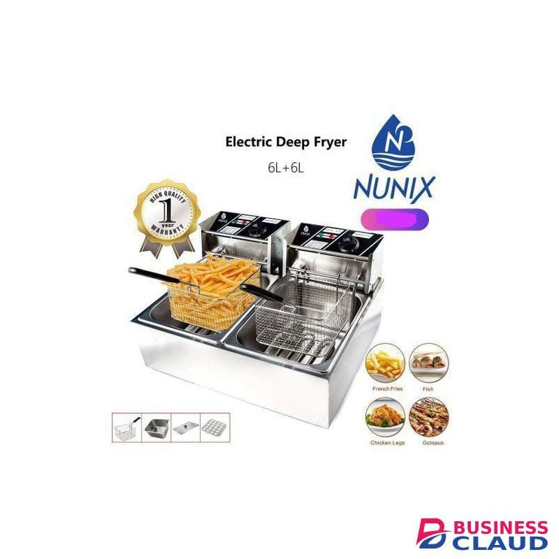 Nunix 6+6 Commercial Double Stainless Steel Deep Fryer-Twin Tanks