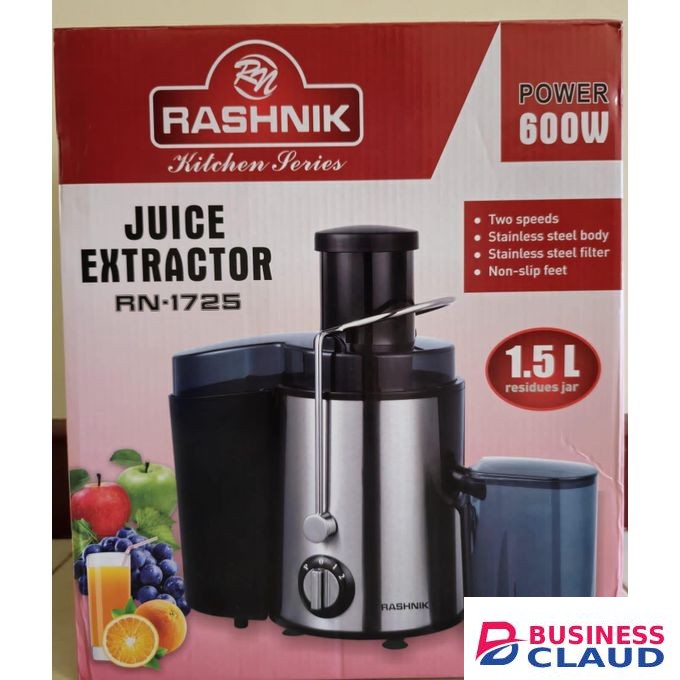 Rashnik 600W Juicer Extractor – 1.5L Capacity, Two-Speed, Anti-Slip Base, Modern Stainless Finish