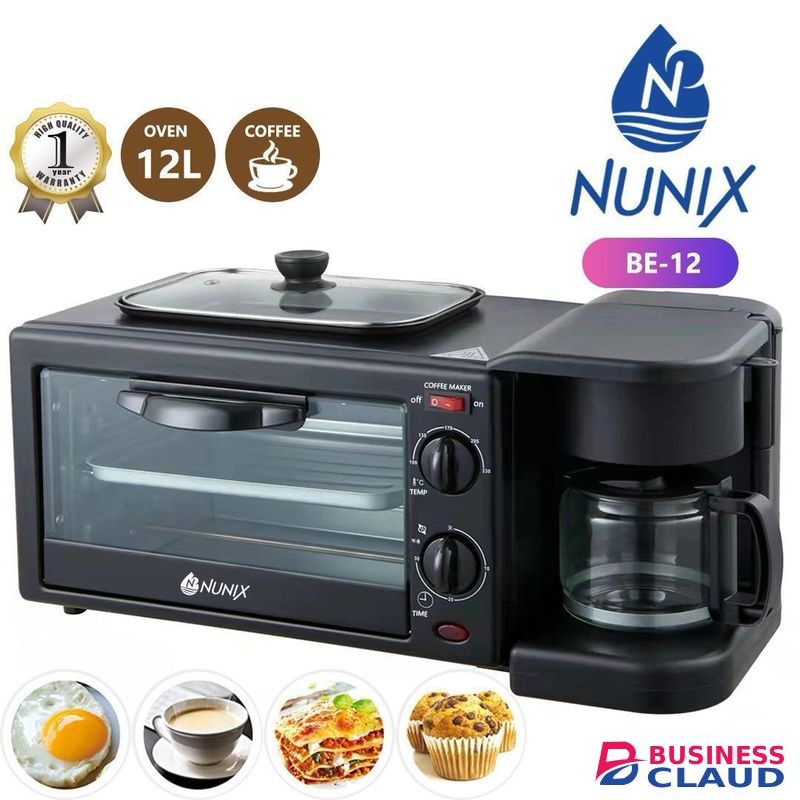 Nunix NEW!! 3-in-1 Breakfast Maker Machine with Coffee Maker & Grill BE-12