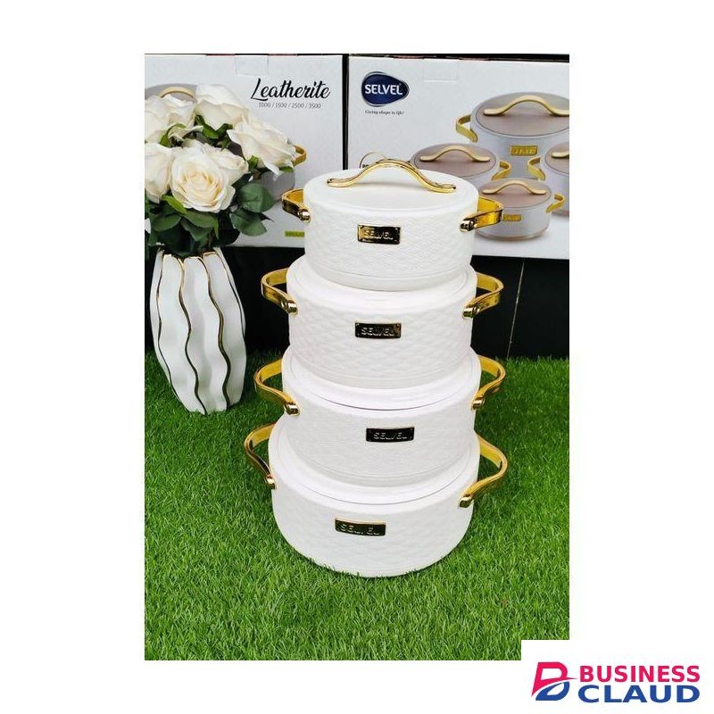 Premium Quality 4pcs Leatherite Hotpots Set – Elegant Serveware (1000ml, 1500ml, 2500ml, 3500ml) White